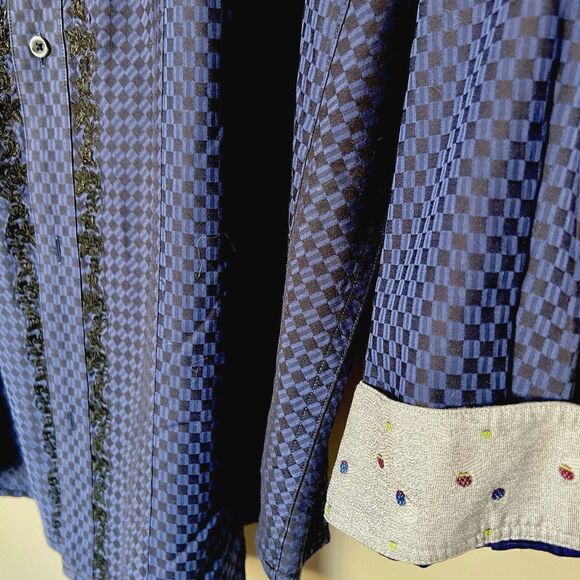 Robert Graham Blue & Black Check Button-Down Shirt Men’s 2XLB Flip Cuff Designer - Picture 2 of 16